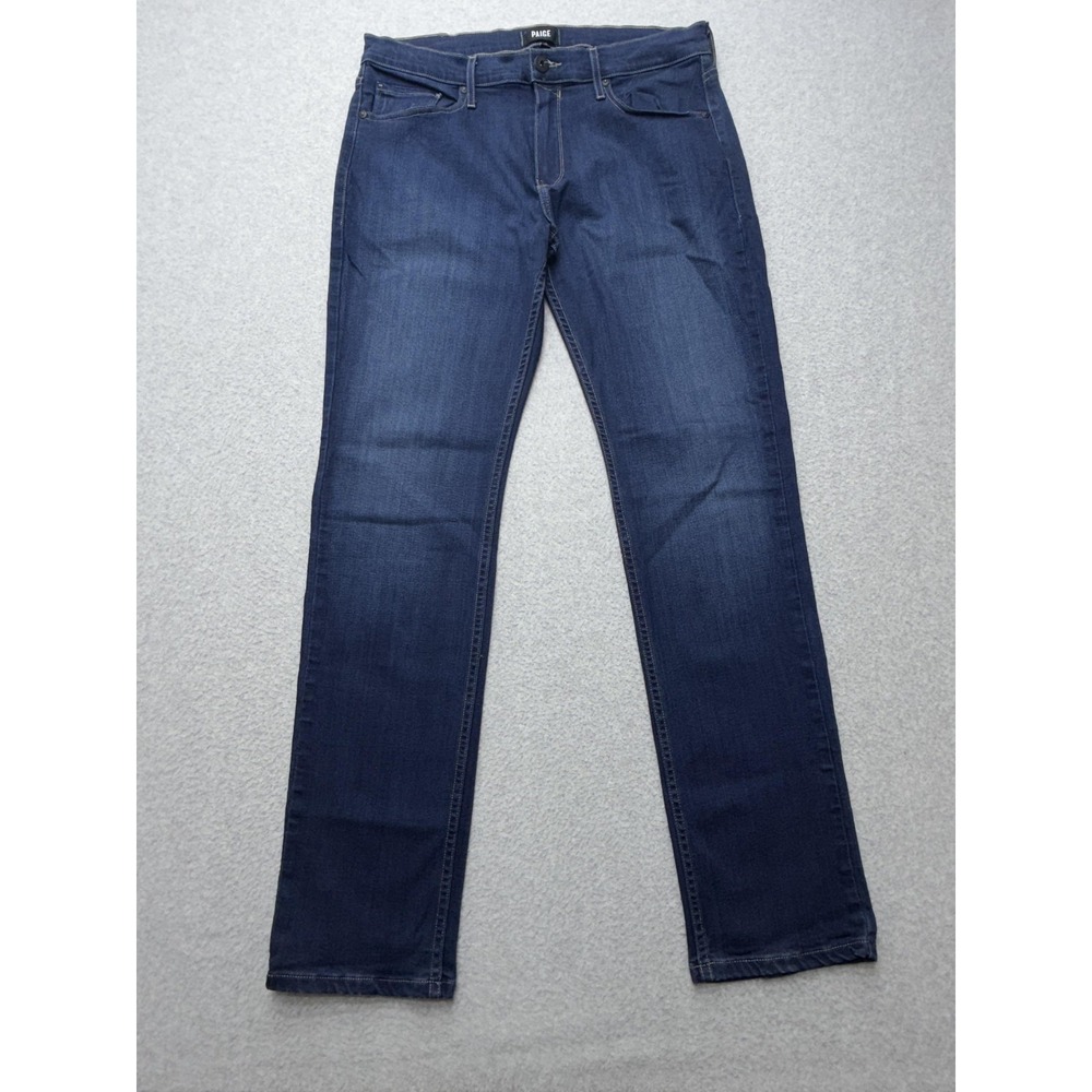 Paige Federal Jeans Mens 35x32 Blue Slim Straight Leg Stretch Denim Made USA